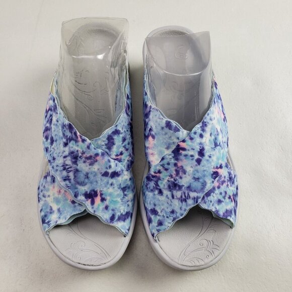 Bzees Sahara Wedge Sandal Womens 7.5 Blue Fabric Slip On Comfort Slide Open Toe - Picture 4 of 12